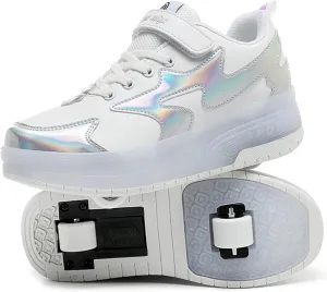 Kids Roller Skate Shoes Roller Sport Sneakers Shoes for Boys Girls Outdoor Sneakers Shoes with 2 Wheels Retractable Sneakers Shoes for Birthday Children Show Gift
