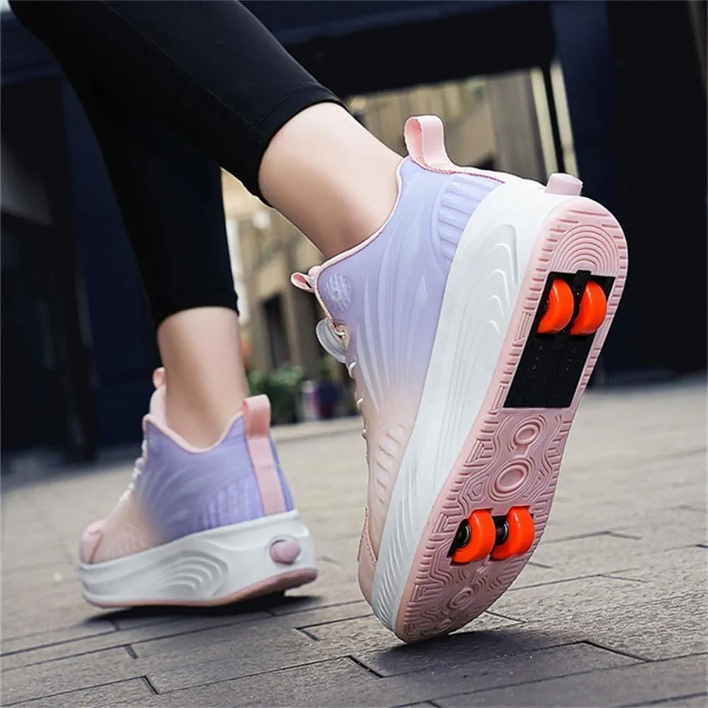 Kids Roller Skate Shoes Roller Sport Sneakers Shoes for Boys Girls Roller Sport Sneakers with 4-Wheels Unisex Child Retractable Sneakers Shoes for Birthday Children Show Gift