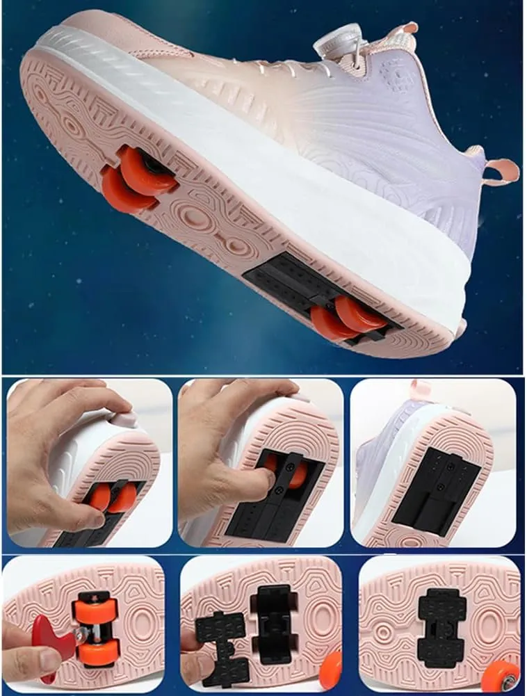 Kids Roller Skate Shoes Roller Sport Sneakers Shoes for Boys Girls Roller Sport Sneakers with 4-Wheels Unisex Child Retractable Sneakers Shoes for Birthday Children Show Gift