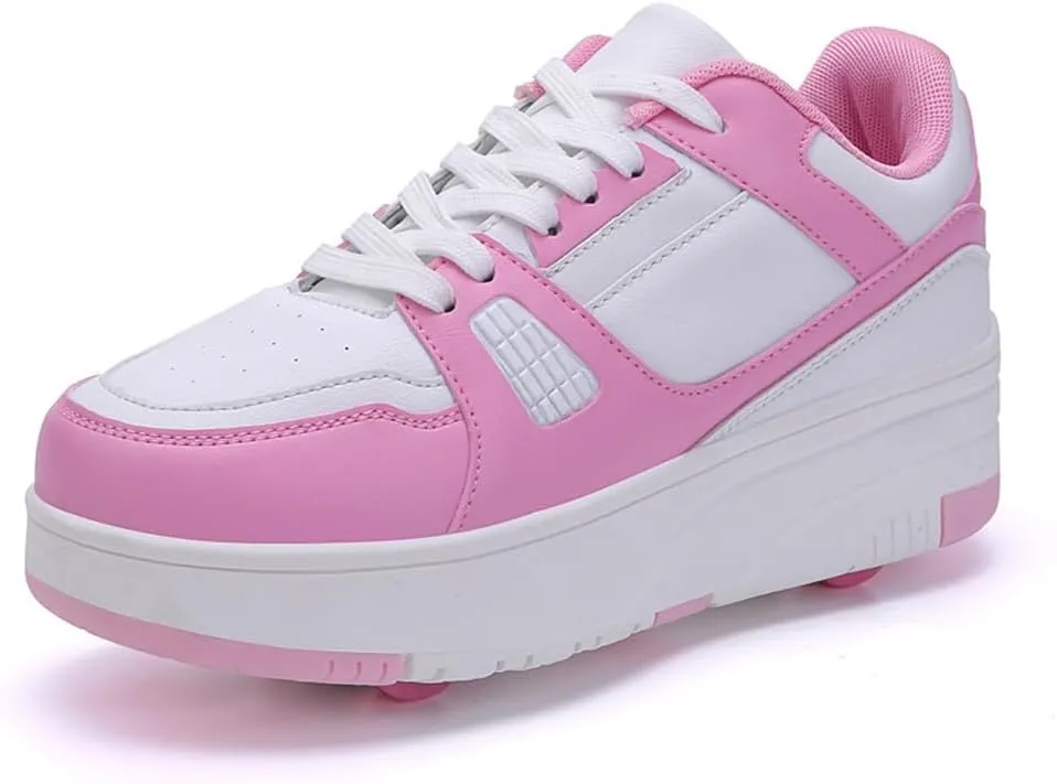 Kids Roller Skate Shoes Roller Sport Sneakers Shoes for Boys Girls with 4-Wheels Unisex Child Retractable Sneakers Shoes for Birthday Children Show Gift, 808 Pink