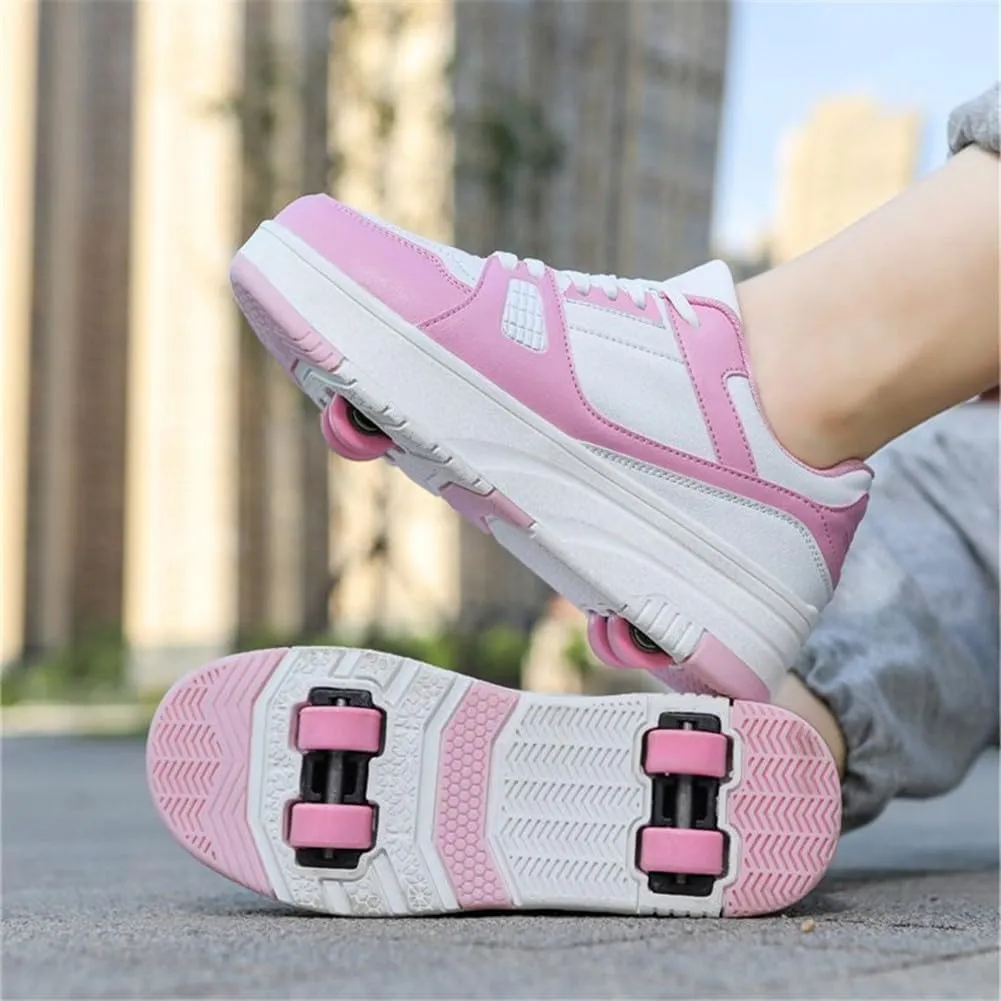 Kids Roller Skate Shoes Roller Sport Sneakers Shoes for Boys Girls with 4-Wheels Unisex Child Retractable Sneakers Shoes for Birthday Children Show Gift, 808 Pink