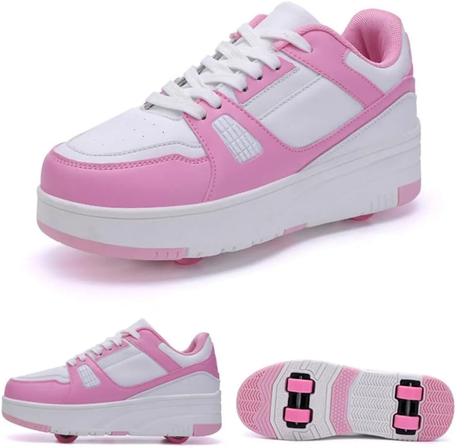 Kids Roller Skate Shoes Roller Sport Sneakers Shoes for Boys Girls with 4-Wheels Unisex Child Retractable Sneakers Shoes for Birthday Children Show Gift, 808 Pink