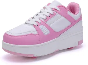 Kids Roller Skate Shoes Roller Sport Sneakers Shoes for Boys Girls with 4-Wheels Unisex Child Retractable Sneakers Shoes for Birthday Children Show Gift, 808 Pink