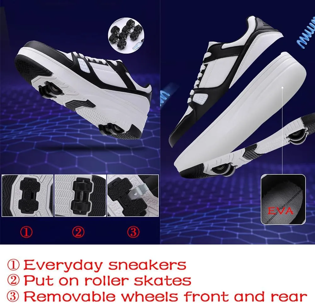 Kids Roller Skate Shoes Roller Sport Sneakers Shoes for Boys Girls with 4-Wheels Unisex Child Retractable Sneakers Shoes for Birthday Children Show Gift, 808 Pink