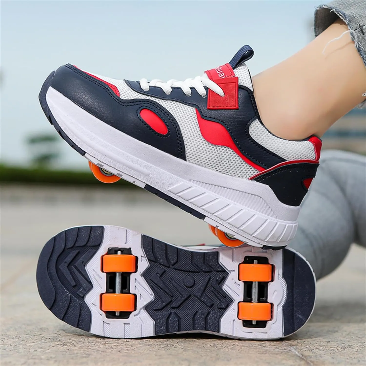 Kids Roller Skate Shoes with 4 Wheels Roller Sneakers for Boys Girls Wheeled Shoes Detachable Wheels for Party Birthday Christmas Day