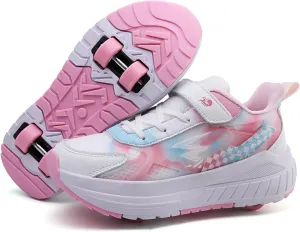 Kids Roller Skate Shoes with 4 Wheels Roller Sneakers for Boys Girls Wheeled Shoes ?Detachable Wheels for Party Birthday Christmas Day