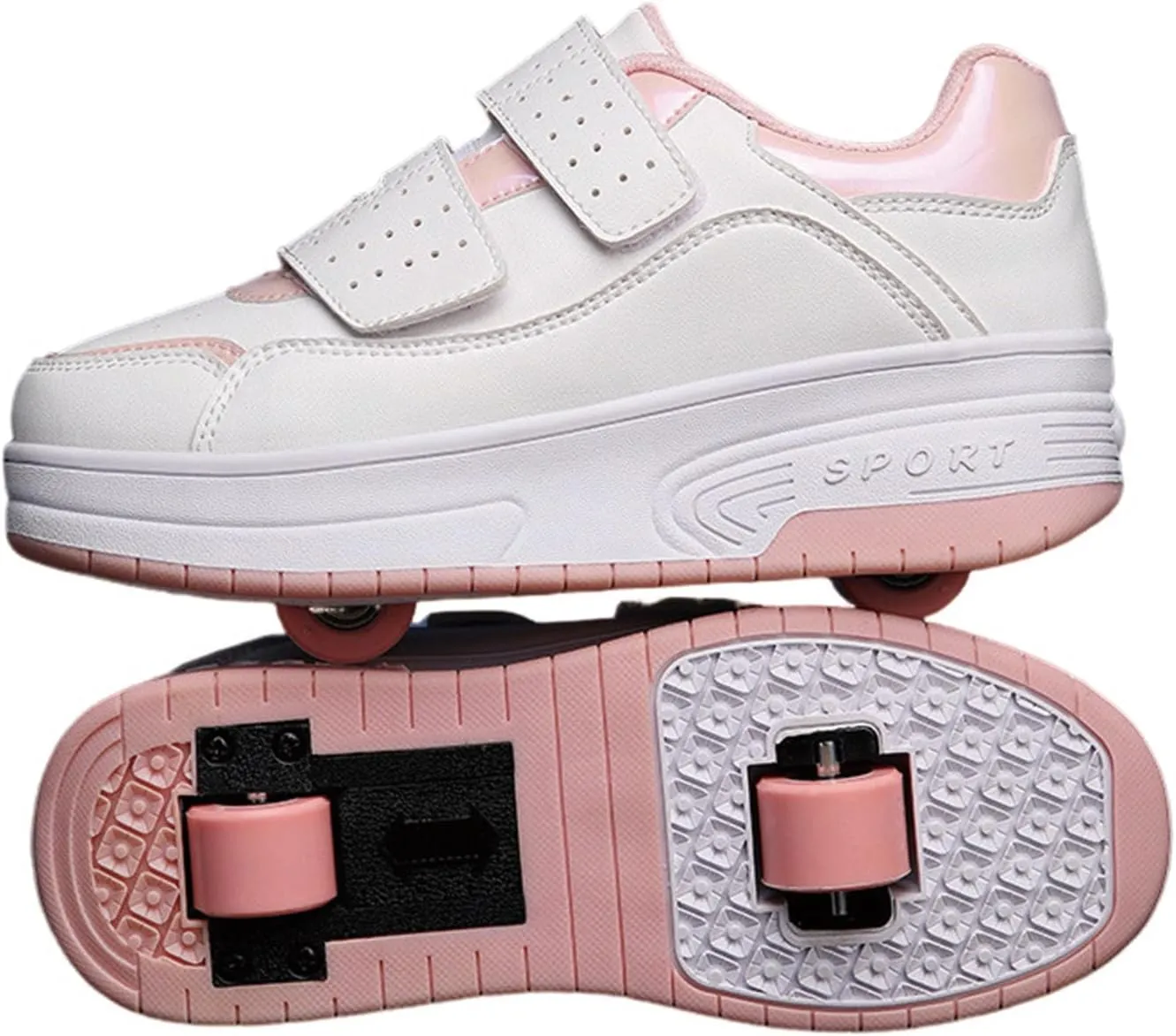 Kids Roller Skates Shoes Sneakers for Boys & Girls, Classic Colours Parkour Shoes with 2-Wheels Unisex Skateboarding Shoe Retractable Skating Shoes for Children's Students Sports Play