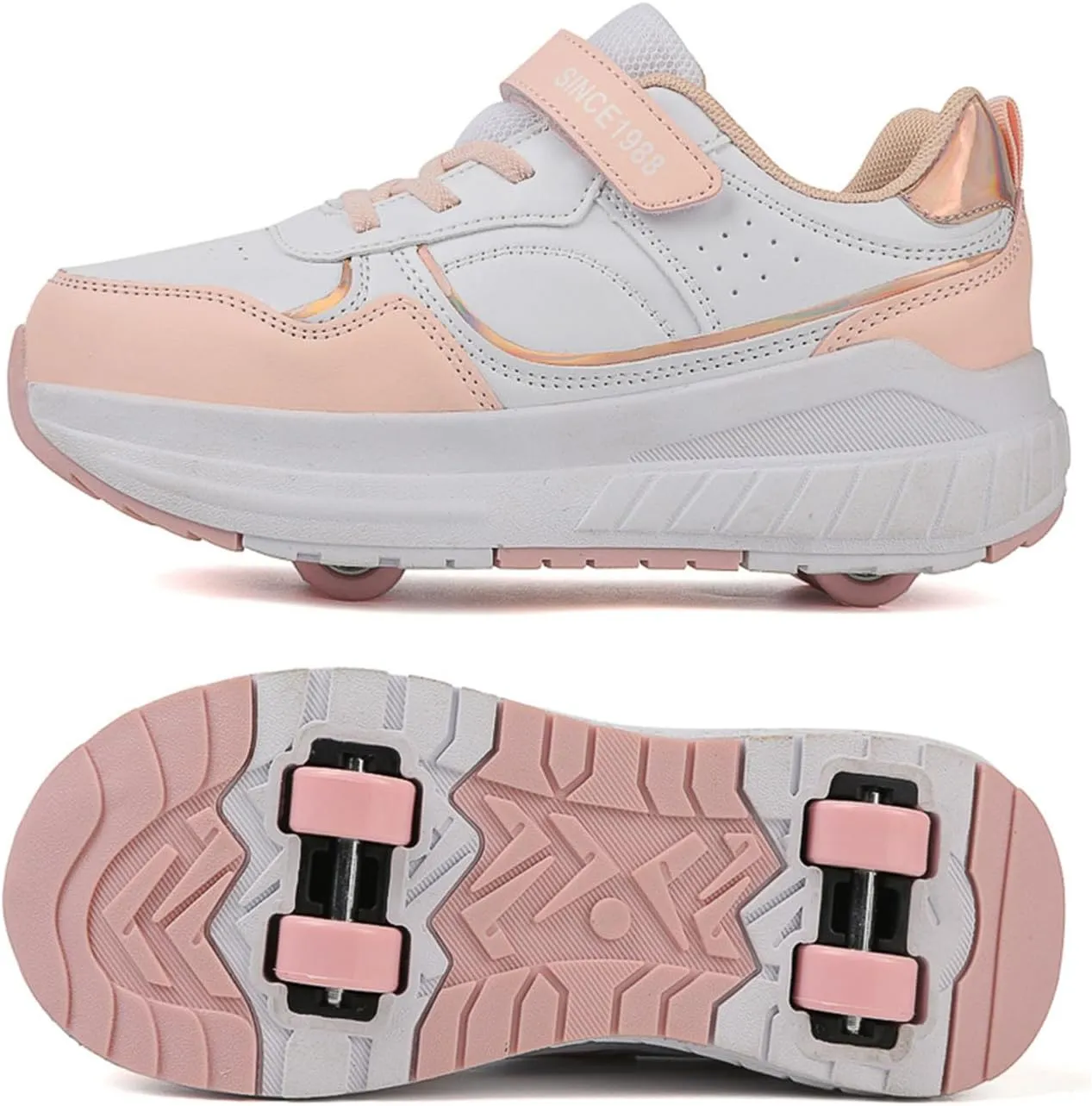 Kids Roller Skates Shoes Sneakers for Boys & Girls, Colourful Skateboarding Shoe Parkour Shoes with 4-Wheels Unisex Retractable Skating Shoes for Adolescents Park Sports Walking