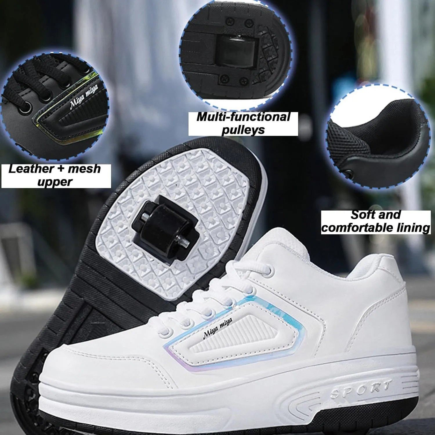 Kids Roller Skates Shoes Sneakers for Boys & Girls, Diamond Skateboarding Shoe Parkour Shoes with 2-Wheels Unisex Retractable Skating Shoes for Children's Park Sports Walking