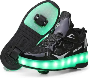 Kids Roller Skates Shoes Sneakers for Boys & Girls, Gold Skateboarding Shoe Fashion Parkour Shoes with 2-Wheels Unisex Retractable Skating Shoes for Children's Park Sports Walking