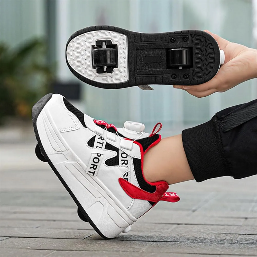 Kids Roller Skates Shoes Sneakers for Boys & Girls, Outdoor Parkour Shoes with 2 Wheels for Boys & Girls, Unisex Skateboarding Shoes Retractable Skating Shoes for Children's Park Sports Walking