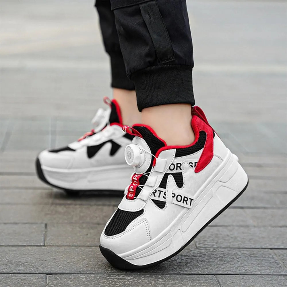 Kids Roller Skates Shoes Sneakers for Boys & Girls, Outdoor Parkour Shoes with 2 Wheels for Boys & Girls, Unisex Skateboarding Shoes Retractable Skating Shoes for Children's Park Sports Walking