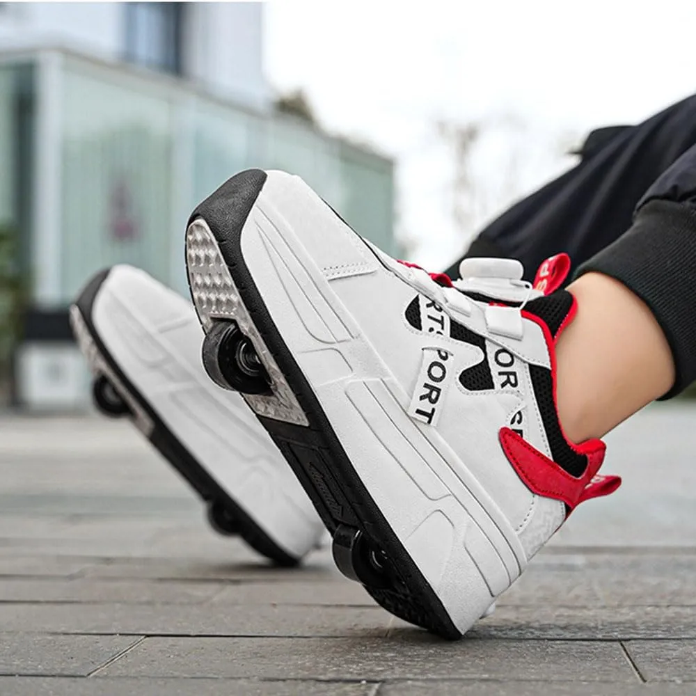 Kids Roller Skates Shoes Sneakers for Boys & Girls, Outdoor Parkour Shoes with 2 Wheels for Boys & Girls, Unisex Skateboarding Shoes Retractable Skating Shoes for Children's Park Sports Walking