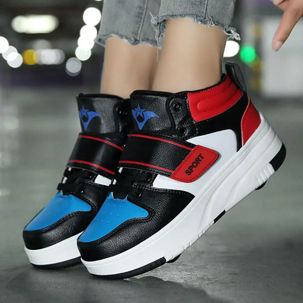 Kids Roller Skates Shoes Sneakers for Boys & Girls, Outdoor Parkour Shoes with 2 Wheels for Boys & Girls - Unisex Skateboarding Shoes Retractable Skating Shoes for Children's Park Sports Walking