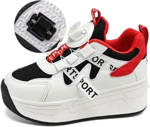 Kids Roller Skates Shoes Sneakers for Boys & Girls, Outdoor Parkour Shoes with 2 Wheels for Boys & Girls, Unisex Skateboarding Shoes Retractable Skating Shoes for Children's Park Sports Walking