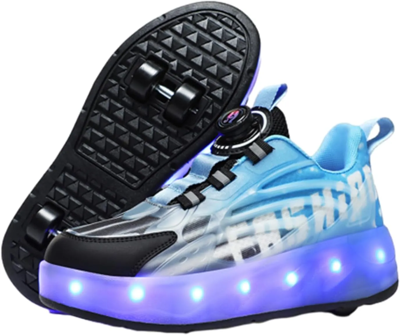 Kids Roller Skates Shoes Sneakers for Boys & Girls, Outdoor Parkour Shoes with 2 Wheels Unisex Skateboarding Shoe Retractable Skating Shoes for Children's Park Walking Sports