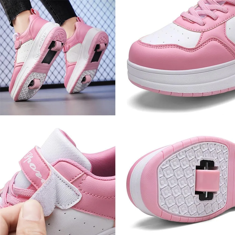 Kids Roller Skates Shoes Sneakers for Boys & Girls, Outdoor Parkour Shoes with 2-Wheels Unisex Skateboarding Shoe Retractable Skating Shoes for Children's Students Sports Walking