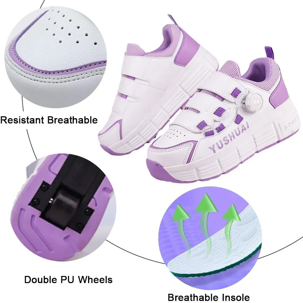 Kids Roller Skates Shoes Sneakers for Boys & Girls, Outdoor Parkour Shoes with 2 - Wheels Unisex Skateboarding Shoes Retractable Skating Shoes for Children's Park Sports Walking