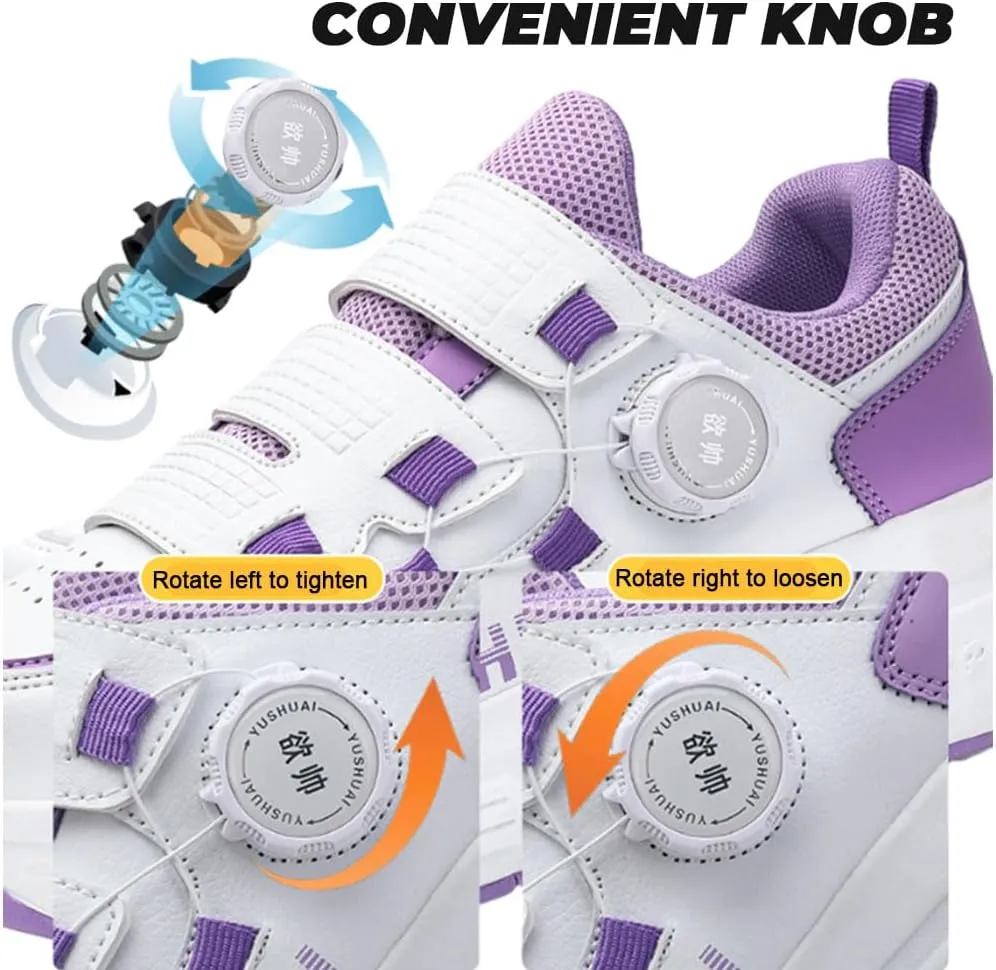 Kids Roller Skates Shoes Sneakers for Boys & Girls, Outdoor Parkour Shoes with 2 - Wheels Unisex Skateboarding Shoes Retractable Skating Shoes for Children's Park Sports Walking