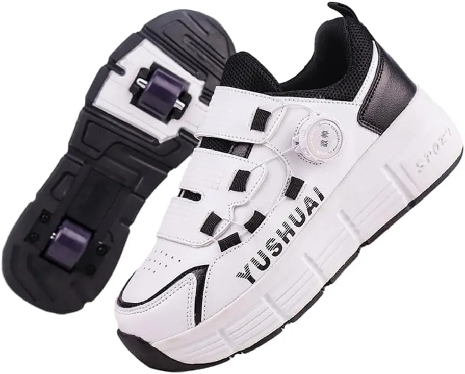Kids Roller Skates Shoes Sneakers for Boys & Girls, Outdoor Parkour Shoes with 2 - Wheels Unisex Skateboarding Shoes Retractable Skating Shoes for Children's Park Sports Walking