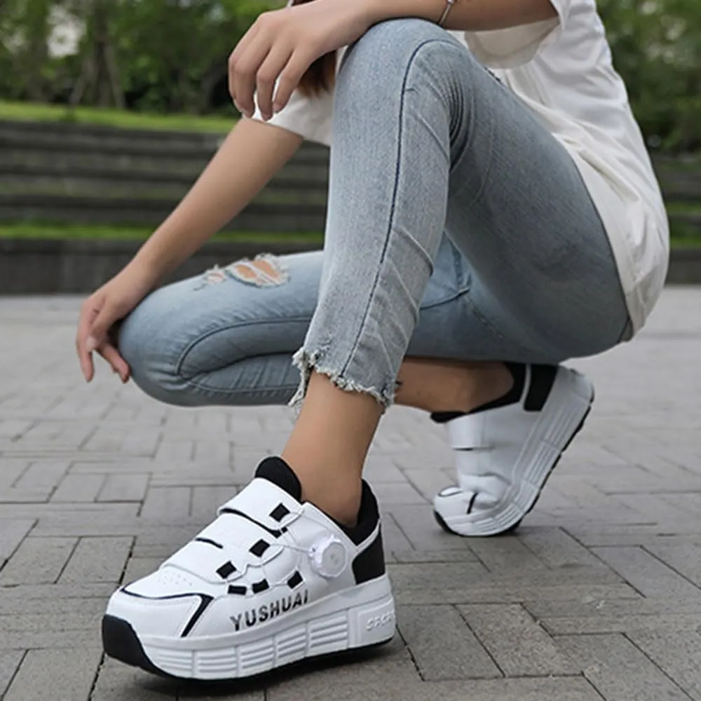Kids Roller Skates Shoes Sneakers for Boys & Girls, Outdoor Parkour Shoes with 2 - Wheels Unisex Skateboarding Shoes Retractable Skating Shoes for Children's Park Sports Walking