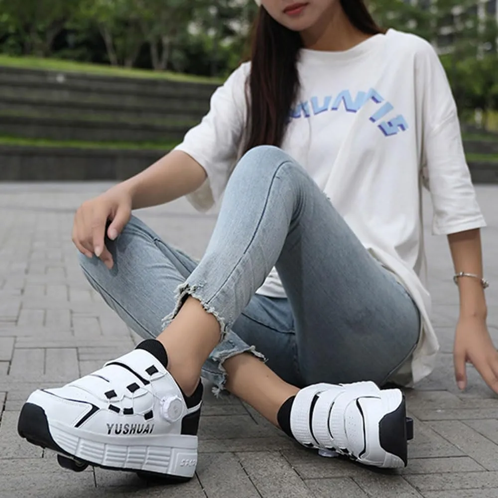 Kids Roller Skates Shoes Sneakers for Boys & Girls, Outdoor Parkour Shoes with 2 - Wheels Unisex Skateboarding Shoes Retractable Skating Shoes for Children's Park Sports Walking