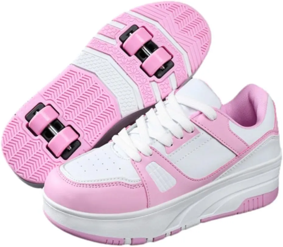 Kids Roller Skates Shoes Sneakers for Boys & Girls, Outdoor Parkour Shoes with 4 Wheels Skateboarding Shoes Retractable Skating Shoes for Children's Sports Walking