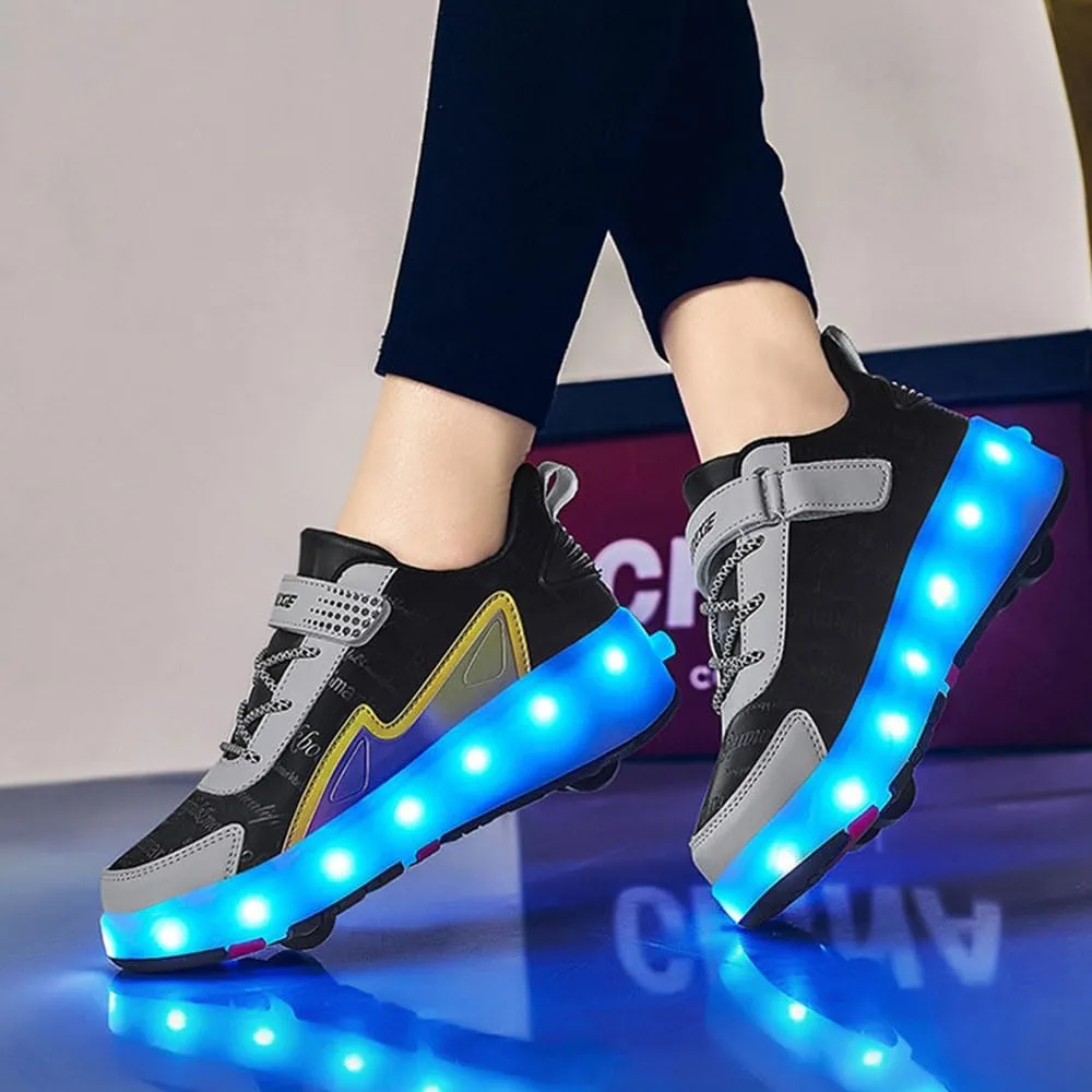 Kids Roller Skates Shoes Sneakers for Boys & Girls, Outdoor Parkour Shoes with 4 Wheels Unisex Skateboarding Shoes Retractable Skating Shoes for Children's Sports Walking Sneakers