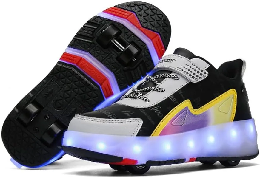 Kids Roller Skates Shoes Sneakers for Boys & Girls, Outdoor Parkour Shoes with 4 Wheels Unisex Skateboarding Shoes Retractable Skating Shoes for Children's Sports Walking Sneakers