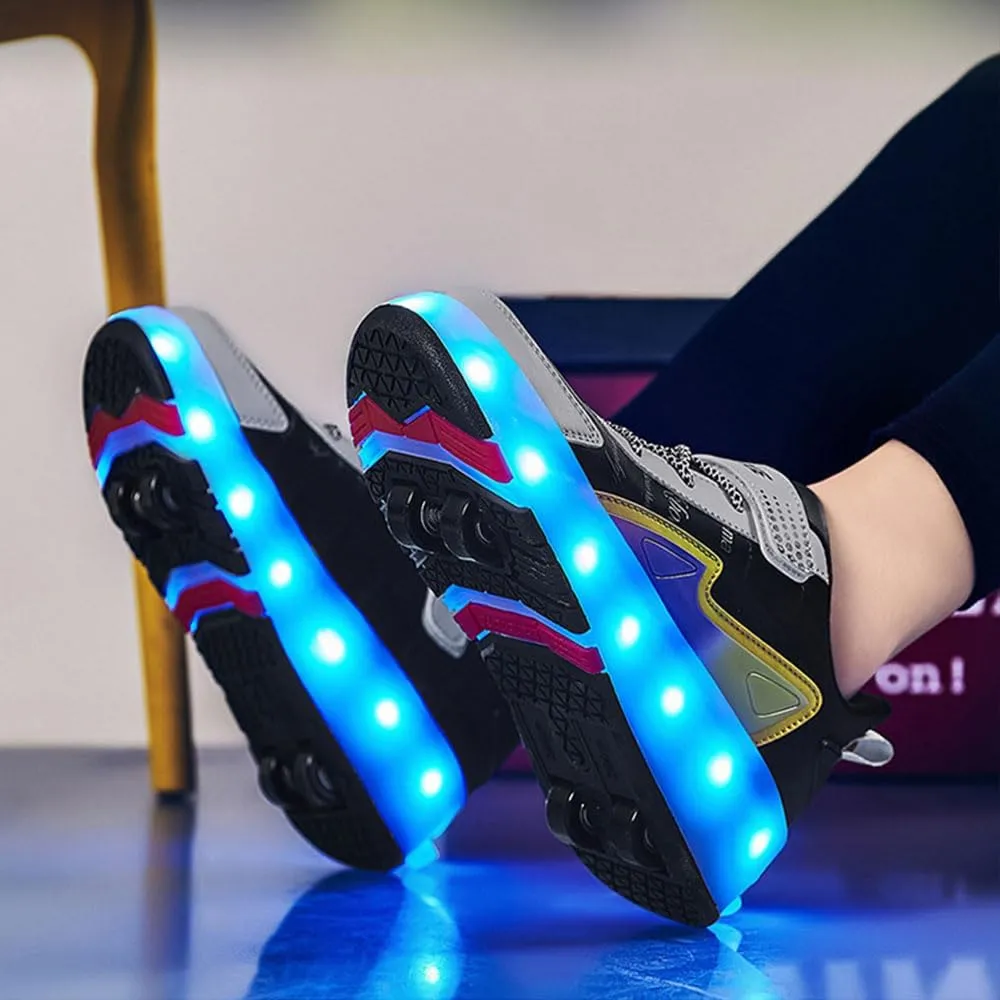 Kids Roller Skates Shoes Sneakers for Boys & Girls, Outdoor Parkour Shoes with 4 Wheels Unisex Skateboarding Shoes Retractable Skating Shoes for Children's Sports Walking Sneakers