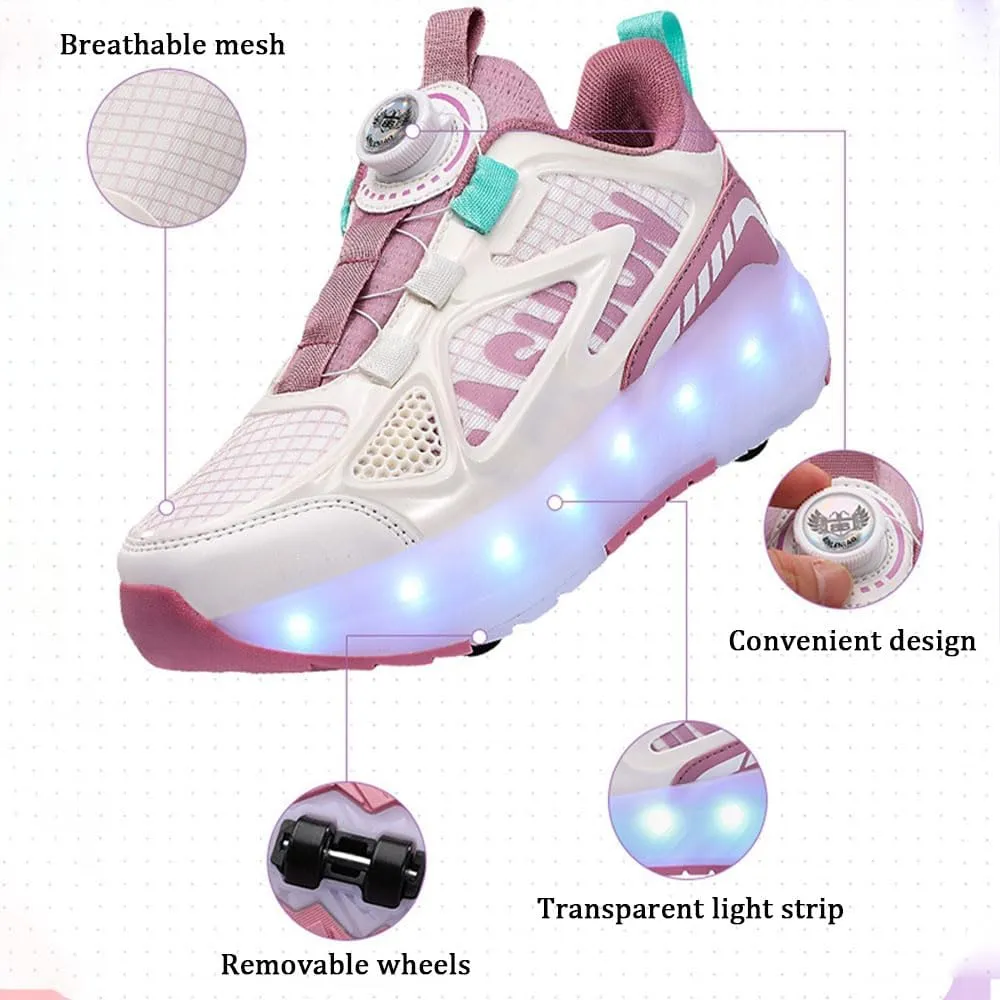 Kids Roller Skates Shoes Sneakers for Boys & Girls, Outdoor Parkour Shoes with 4 Wheels Unisex Skateboarding Shoes Retractable Skating Shoes for Children's Sports Walking