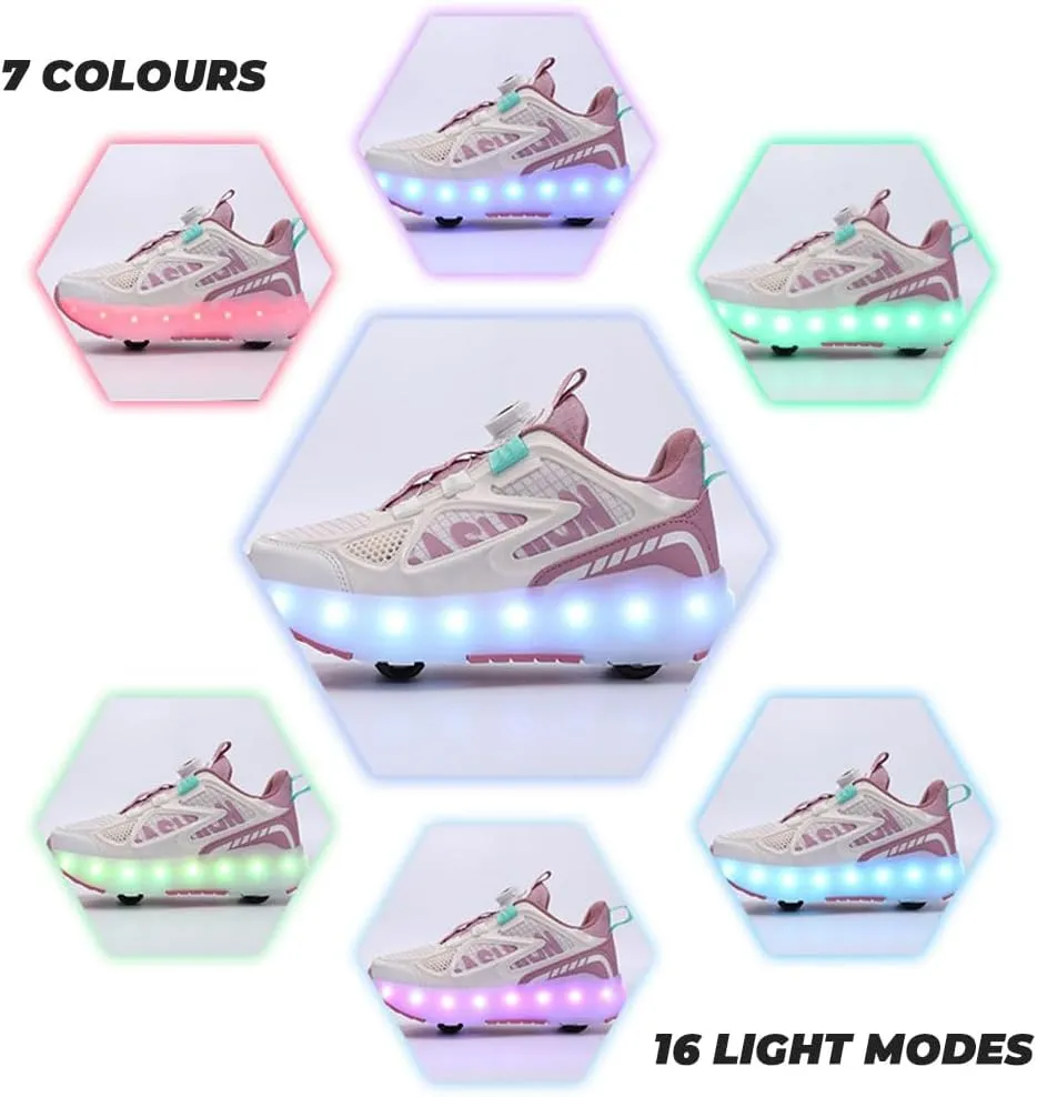 Kids Roller Skates Shoes Sneakers for Boys & Girls, Outdoor Parkour Shoes with 4 Wheels Unisex Skateboarding Shoes Retractable Skating Shoes for Children's Sports Walking