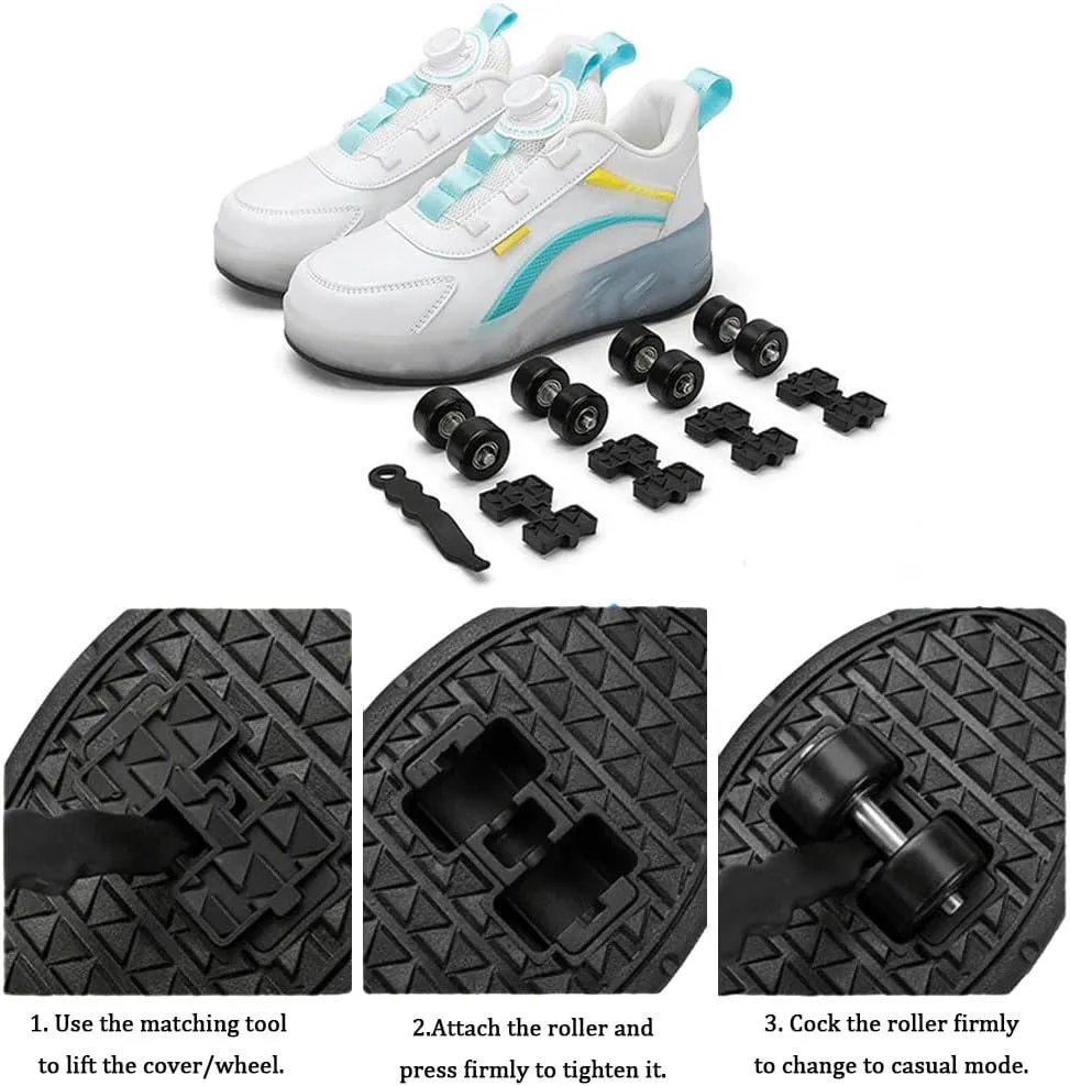 Kids Roller Skates Shoes Sneakers for Boys & Girls, Outdoor Parkour Shoes with 4 Wheels Unisex Skateboarding Shoes Retractable Skating Shoes for Children's Sports Walking