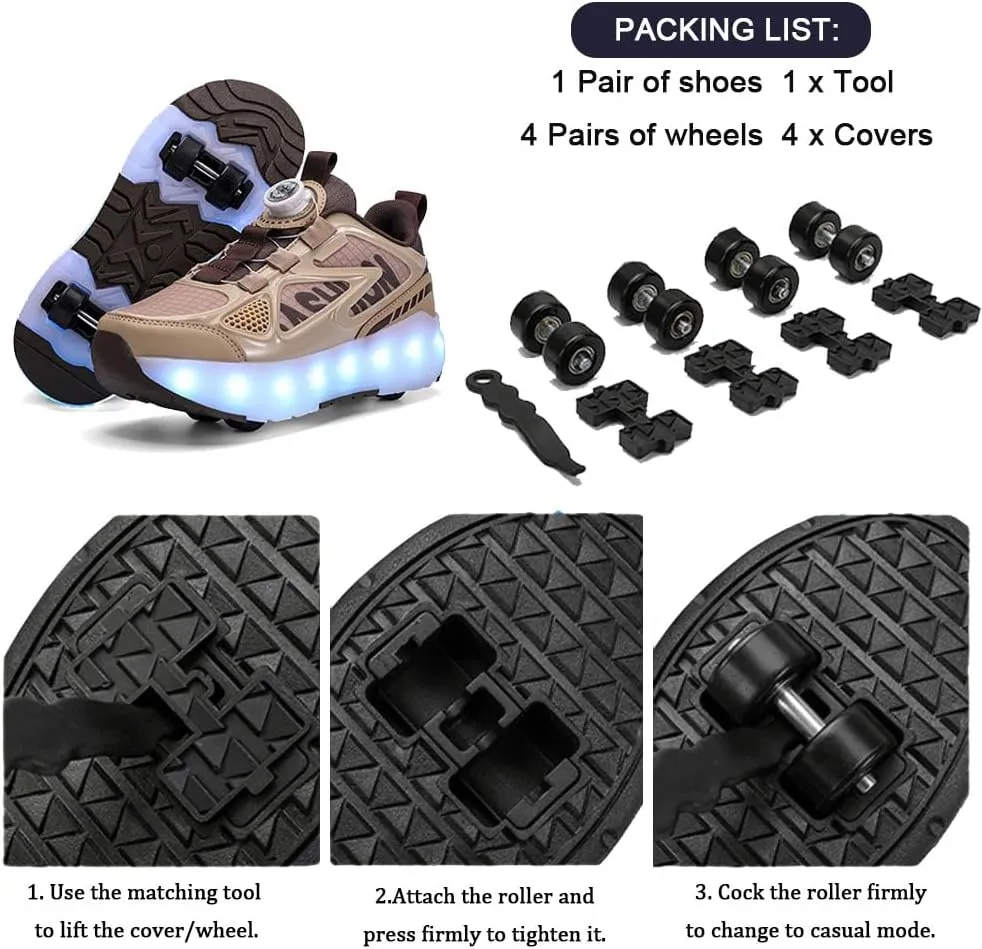 Kids Roller Skates Shoes Sneakers for Boys & Girls, Outdoor Parkour Shoes with 4 Wheels Unisex Skateboarding Shoes Retractable Skating Shoes for Children's Sports Walking