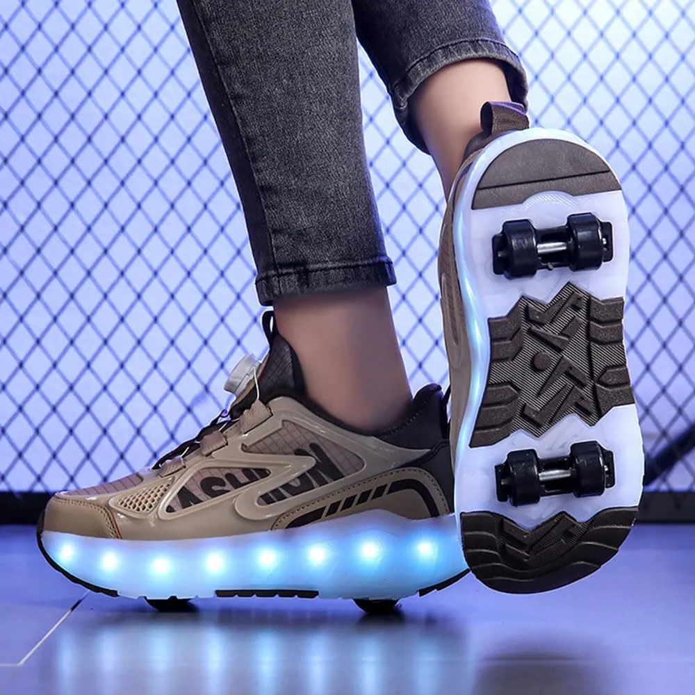 Kids Roller Skates Shoes Sneakers for Boys & Girls, Outdoor Parkour Shoes with 4 Wheels Unisex Skateboarding Shoes Retractable Skating Shoes for Children's Sports Walking