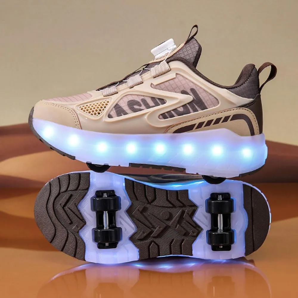 Kids Roller Skates Shoes Sneakers for Boys & Girls, Outdoor Parkour Shoes with 4 Wheels Unisex Skateboarding Shoes Retractable Skating Shoes for Children's Sports Walking
