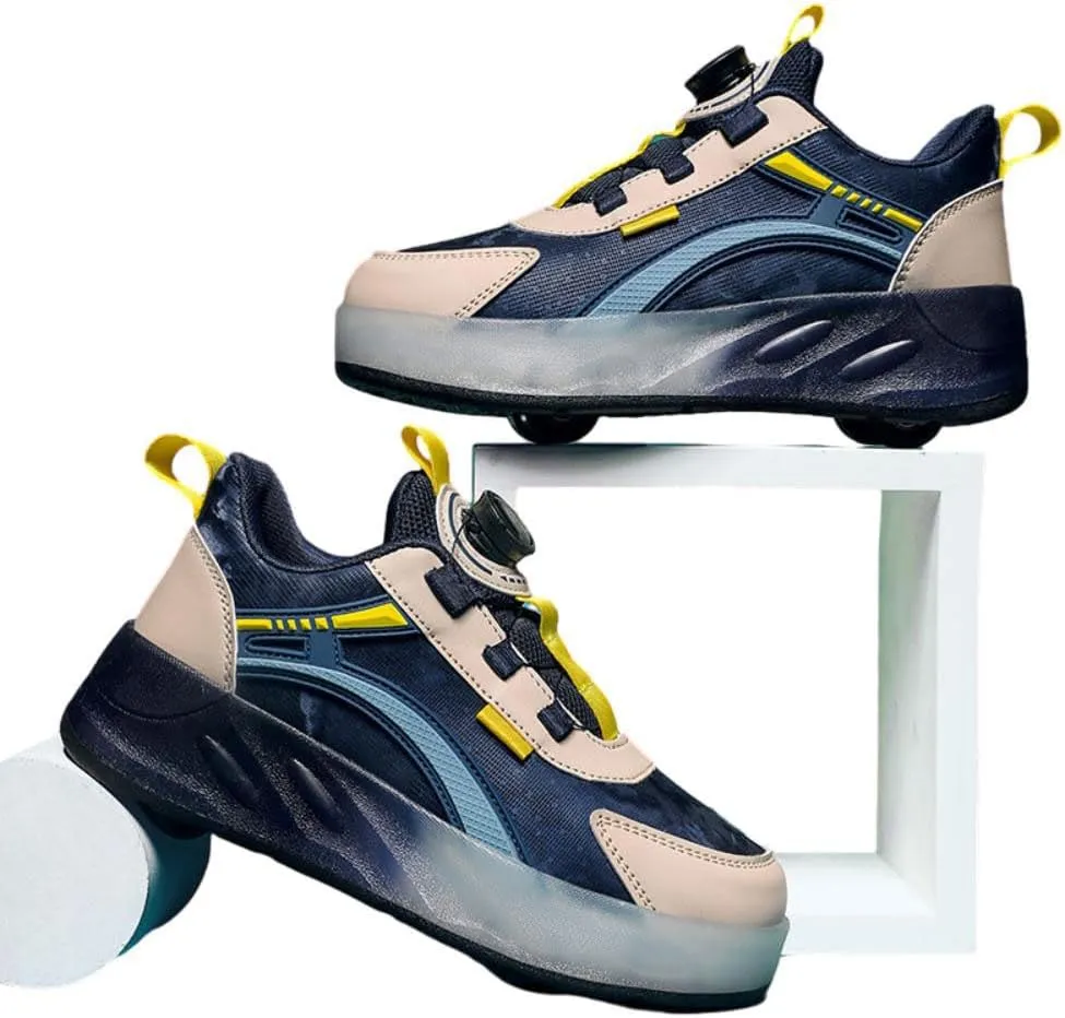 Kids Roller Skates Shoes Sneakers for Boys & Girls, Outdoor Parkour Shoes with 4 Wheels Unisex Skateboarding Shoes Retractable Skating Shoes for Children's Sports Walking