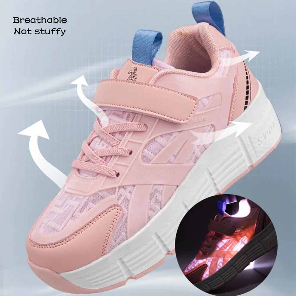 Kids Roller Skates Shoes Sneakers for Boys & Girls, Outdoor Skateboarding Shoe with 2-Wheels Fashion Parkour Shoes Unisex Retractable Skating Shoes for Children's Park Sports Walking