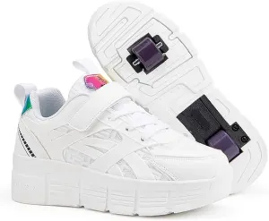 Kids Roller Skates Shoes Sneakers for Boys & Girls, Outdoor Skateboarding Shoe with 2-Wheels Fashion Parkour Shoes Unisex Retractable Skating Shoes for Children's Park Sports Walking