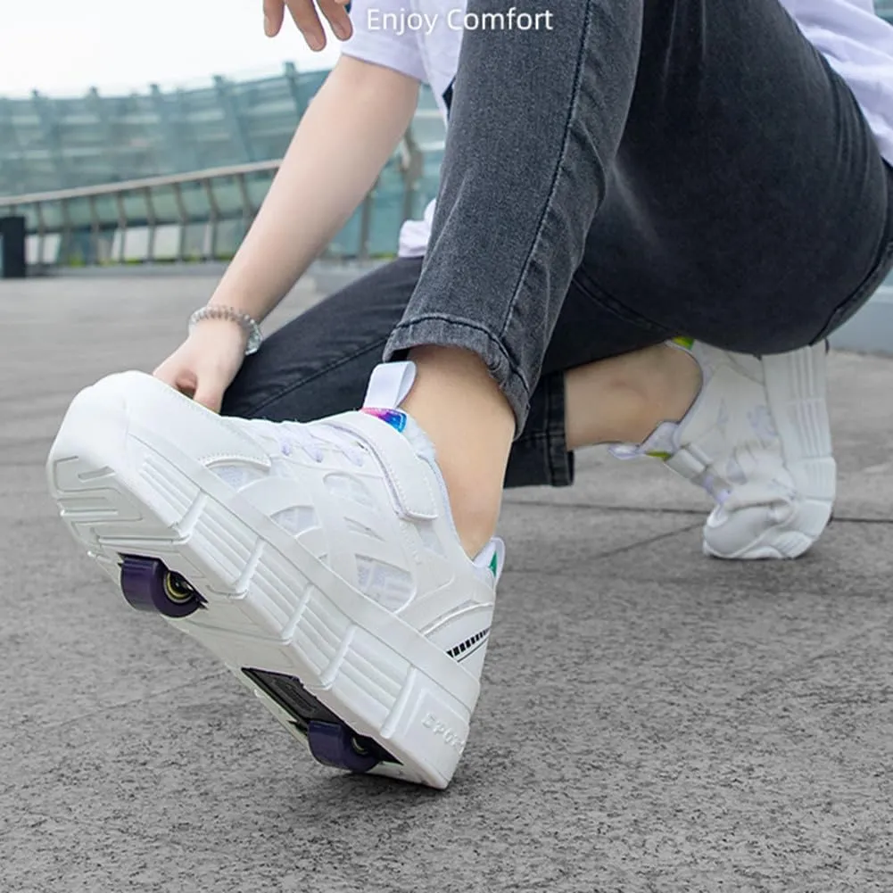 Kids Roller Skates Shoes Sneakers for Boys & Girls, Outdoor Skateboarding Shoe with 2-Wheels Fashion Parkour Shoes Unisex Retractable Skating Shoes for Children's Park Sports Walking