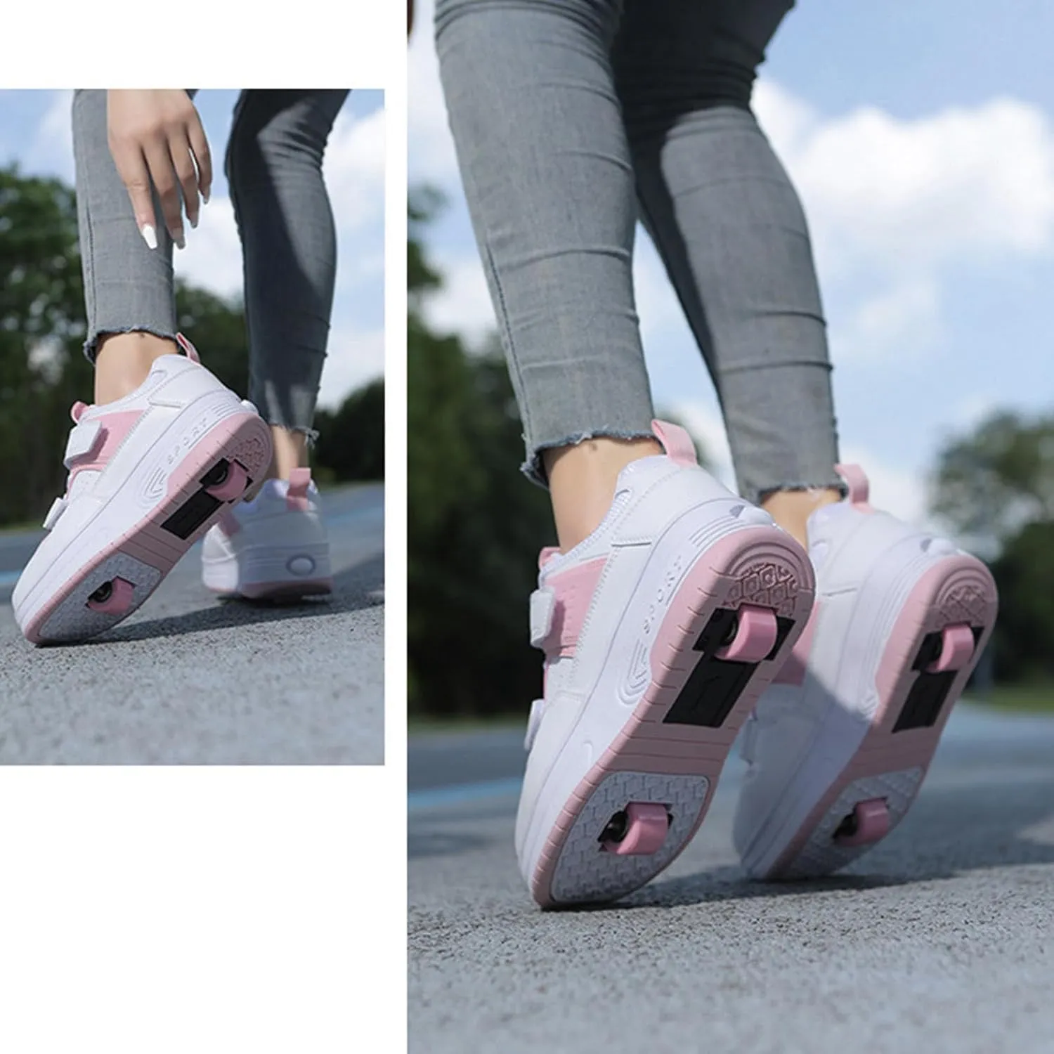 Kids Roller Skates Shoes Sneakers for Boys & Girls, Skateboarding Shoe Fashion Parkour Shoes with 2-Wheels Unisex Retractable Skating Shoes for Children's Park Sports Walking