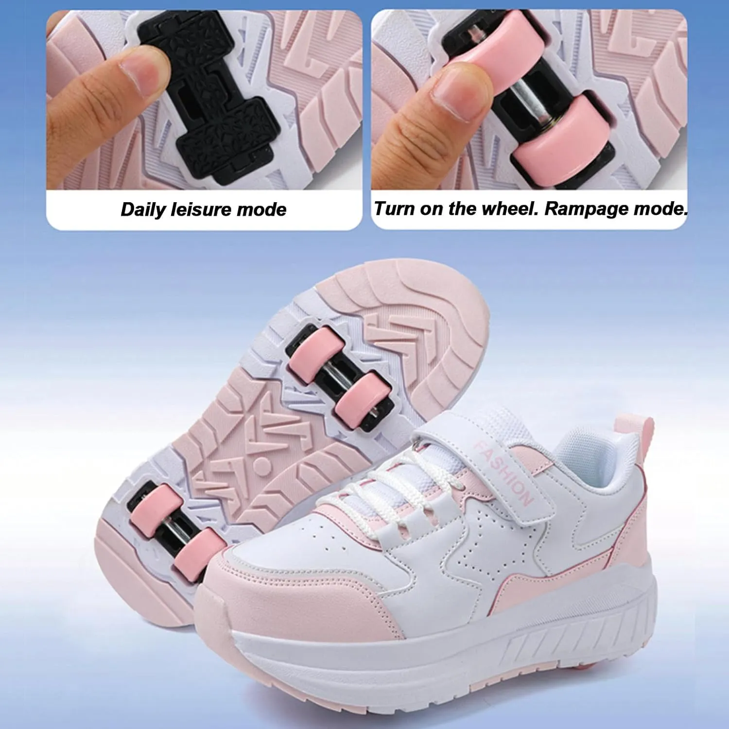 Kids Roller Skates Shoes Sneakers for Boys & Girls, Skateboarding Shoe Fashion Parkour Shoes with 4-Wheels Unisex Retractable Skating Shoes for Adolescents Park Sports Walking