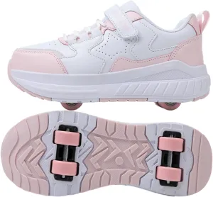 Kids Roller Skates Shoes Sneakers for Boys & Girls, Skateboarding Shoe Fashion Parkour Shoes with 4-Wheels Unisex Retractable Skating Shoes for Adolescents Park Sports Walking