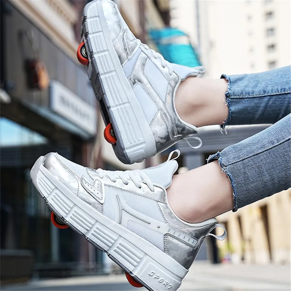 Kids Roller Skates Shoes Sneakers for Boys & Girls, Skateboarding Shoe Outdoor Parkour Shoes with 2-Wheels Unisex Retractable Skating Shoes for Children's Park Sports Walking 30-41
