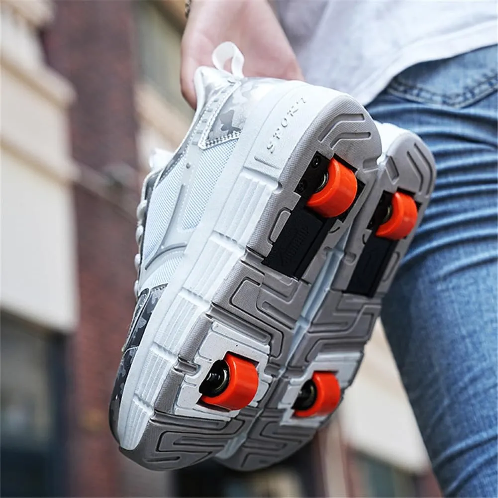 Kids Roller Skates Shoes Sneakers for Boys & Girls, Skateboarding Shoe Outdoor Parkour Shoes with 2-Wheels Unisex Retractable Skating Shoes for Children's Park Sports Walking 30-41