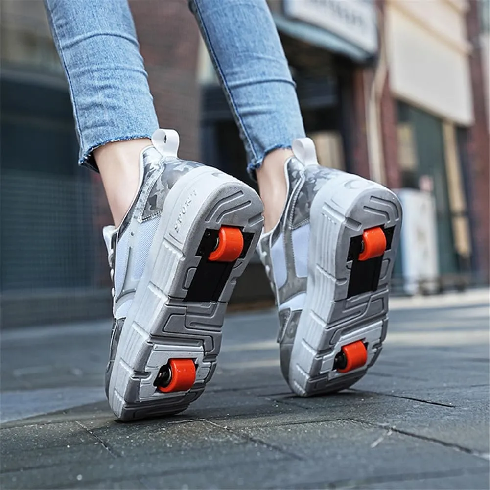 Kids Roller Skates Shoes Sneakers for Boys & Girls, Skateboarding Shoe Outdoor Parkour Shoes with 2-Wheels Unisex Retractable Skating Shoes for Children's Park Sports Walking 30-41