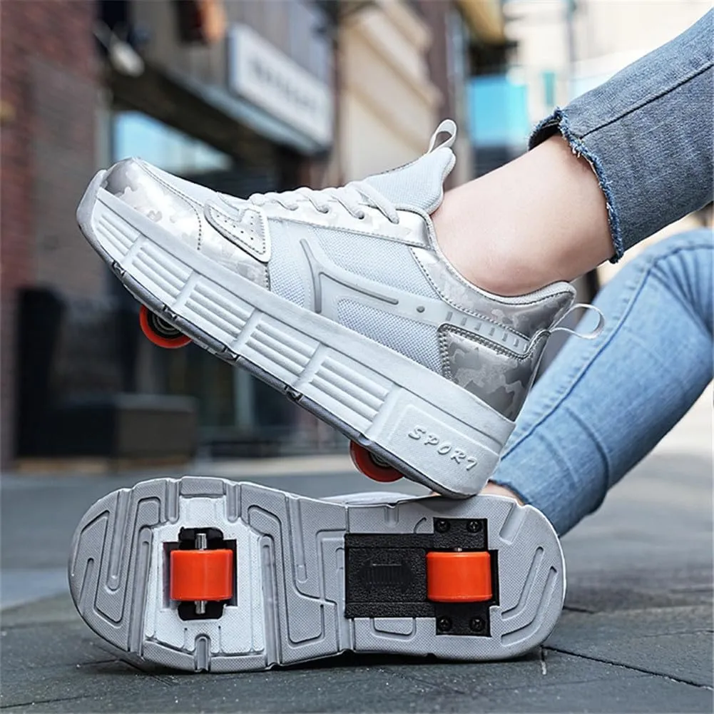 Kids Roller Skates Shoes Sneakers for Boys & Girls, Skateboarding Shoe Outdoor Parkour Shoes with 2-Wheels Unisex Retractable Skating Shoes for Children's Park Sports Walking 30-41