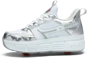 Kids Roller Skates Shoes Sneakers for Boys & Girls, Skateboarding Shoe Outdoor Parkour Shoes with 2-Wheels Unisex Retractable Skating Shoes for Children's Park Sports Walking 30-41
