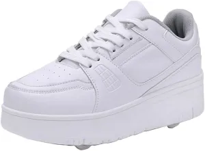 Kids Roller Skates Shoes Sneakers for Boys & Girls, Unisex Outdoor Parkour Shoes with 4-Wheels Trainer Skateboarding Shoe Retractable Skating Shoes for Children's Park Sports Walking