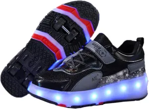 Kids Roller Skates Shoes Sneakers for Boys & Girls, Unisex Outdoor Parkour Shoes with 4-Wheels Trainer Skateboarding Shoe Retractable Skating Shoes for Children's Park Sports Walking